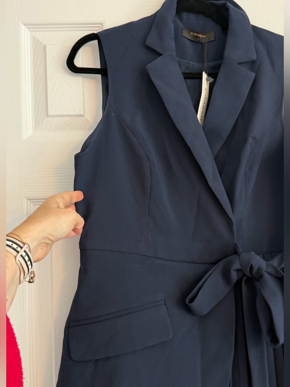 New with tags Commense Belted Pleated Sleeveless Blazer Dress in navy sz L - Picture 7 of 14